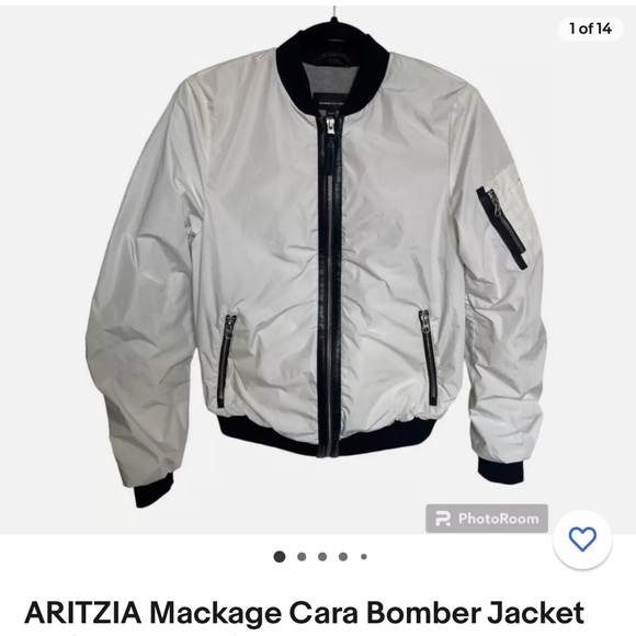 ARITZIA Mackage Cara Bomber Jacket small white black - Picture 1 of 10
